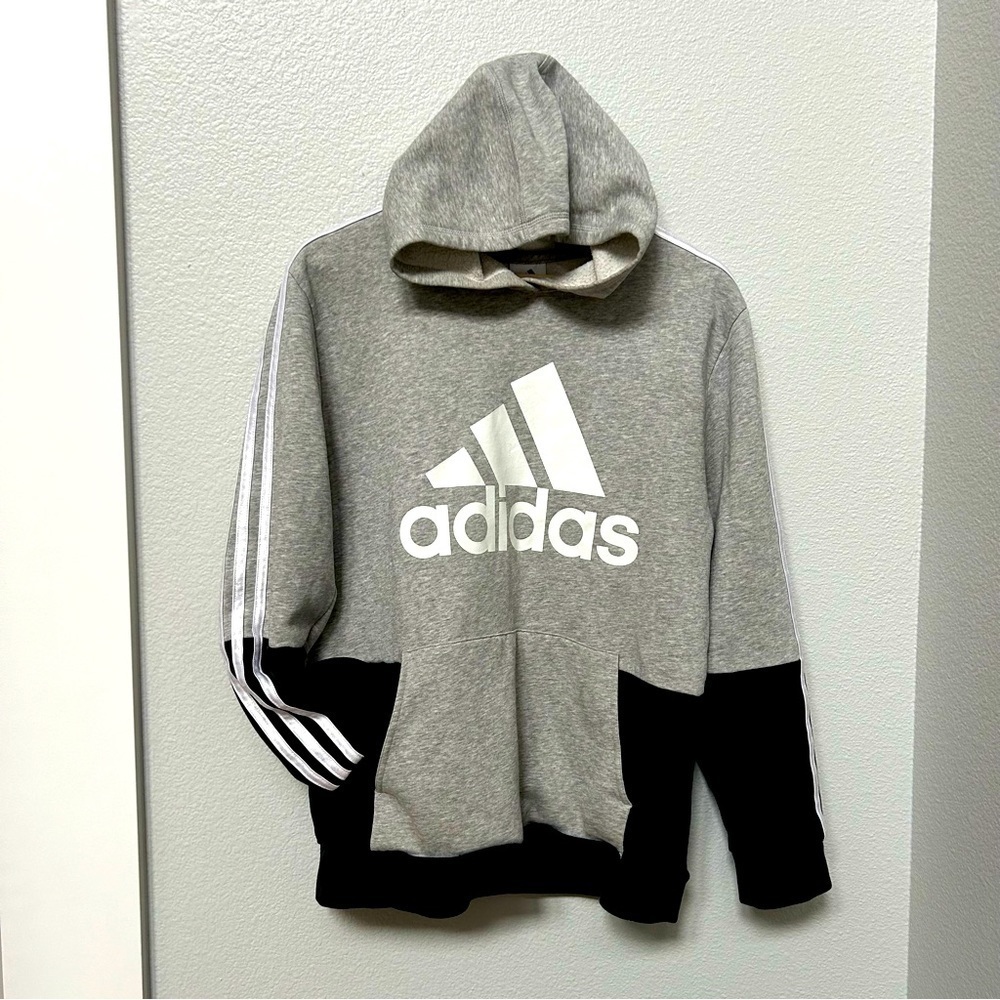 Adidas Black & Gray Hoodie Sweatshirt Boys 18/20 XL